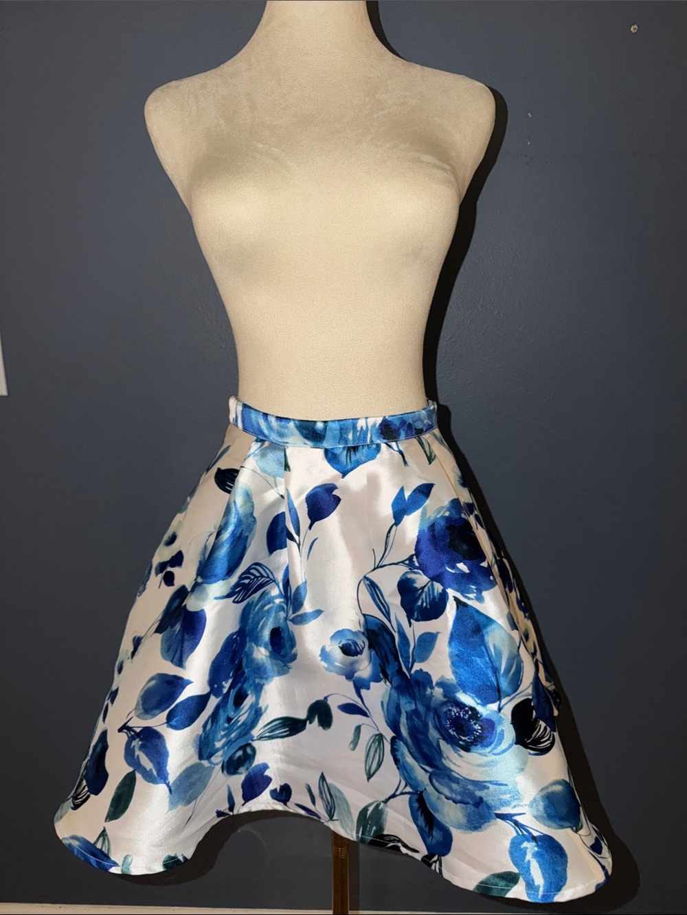 Blue Floral Circle Skirt - Women's